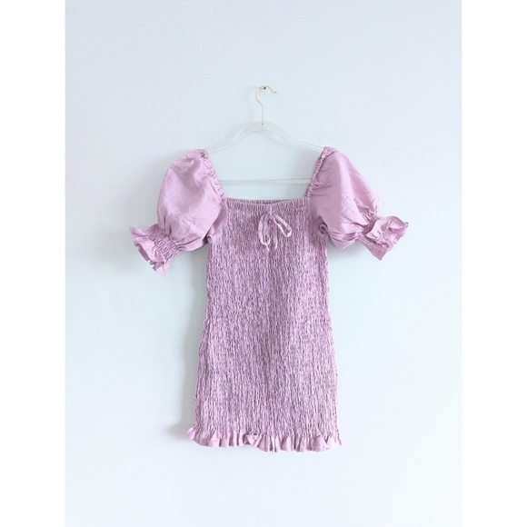 Faithfull the Brand Annibelis Ruched Linen Mini Dress Plain Iris Size Small - Picture 2 of 8